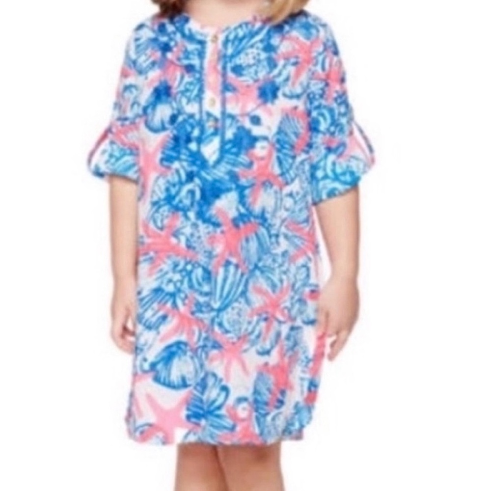 Lilly Pulitzer She Shells Floral Print Embroidered Tunic Dress Size Girls Medium - Picture 3 of 8
